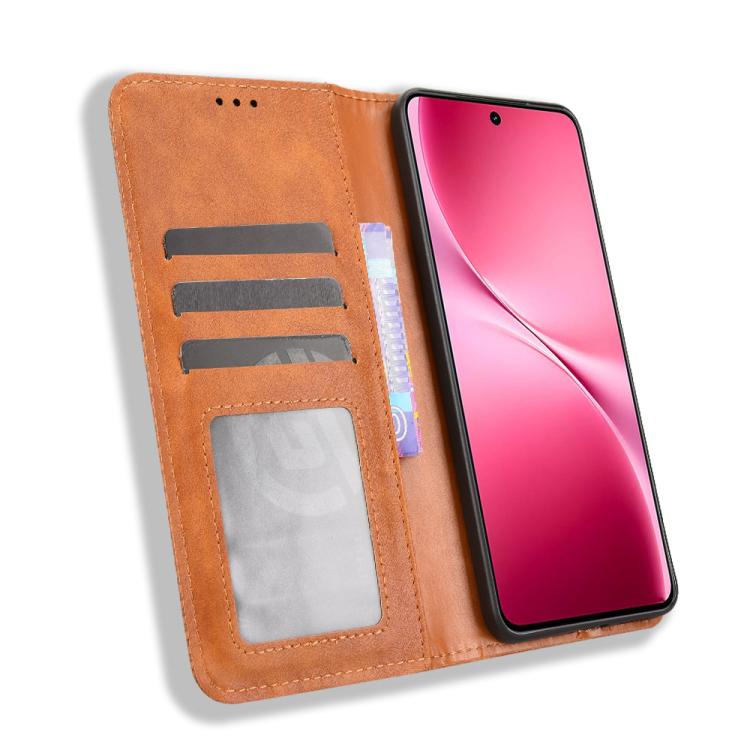For vivo V60 Lite 4G / 5G Magnetic Buckle Retro Texture Leather Phone Case