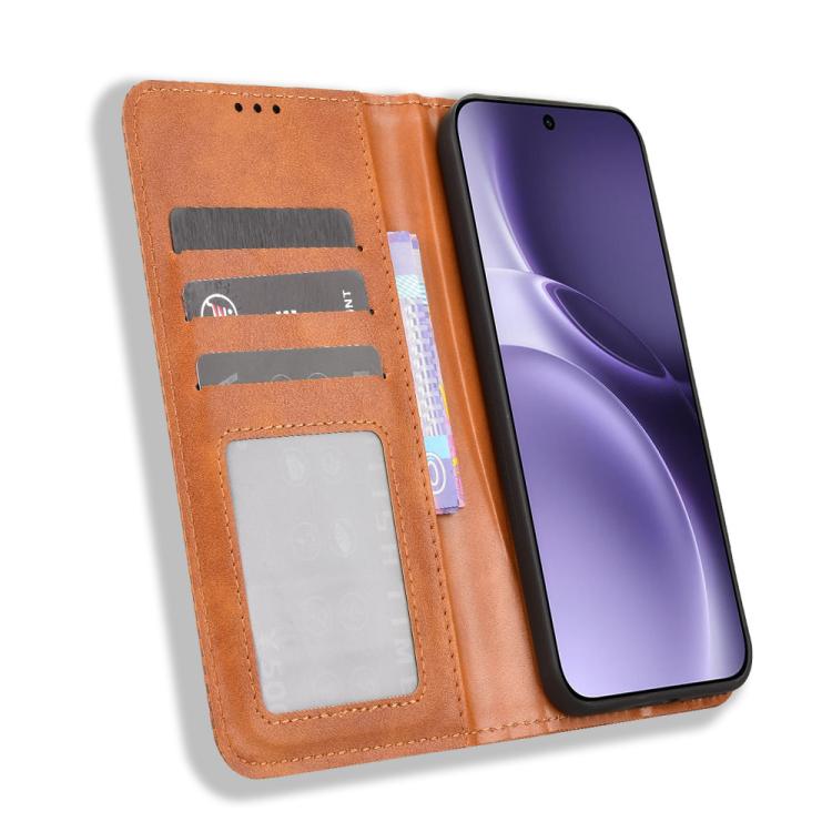 For vivo X300 Pro Magnetic Buckle Retro Texture Leather Phone Case
