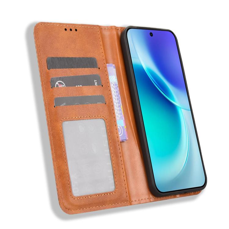 For vivo X300 Magnetic Buckle Retro Texture Leather Phone Case