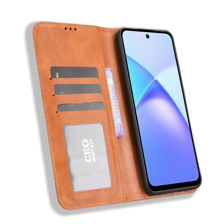 For Infinix Smart 10 / Tecno Pop 10 4G Magnetic Buckle Retro Texture Leather Phone Case