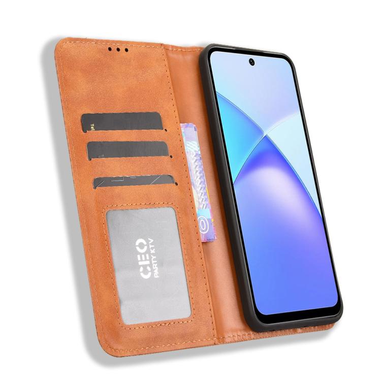 For Infinix Smart 10 Plus 4G Magnetic Buckle Retro Texture Leather Phone Case