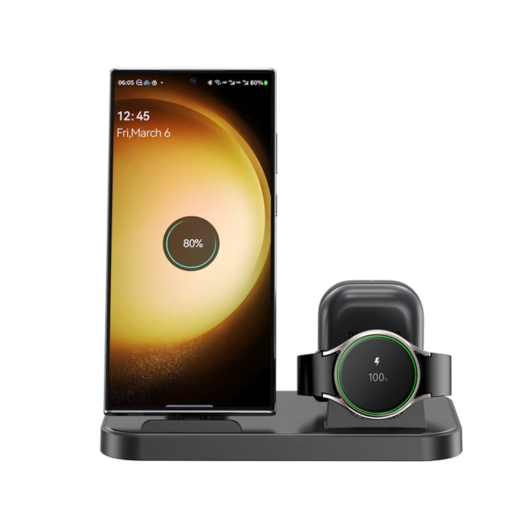 WA30 3 in 1 Magnetic Watch Wireless Charging Station with Dual Type-C Ports(Black)