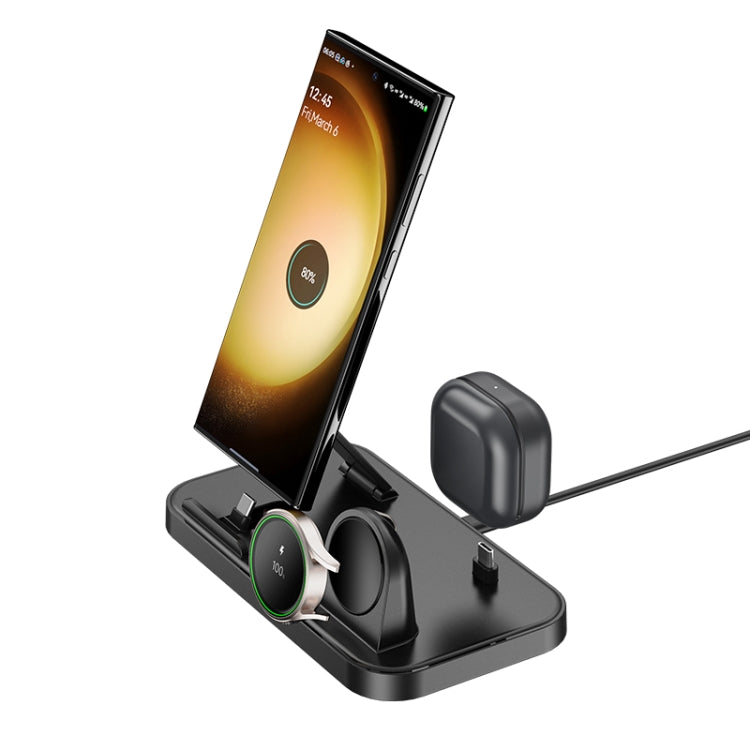 WA30 3 in 1 Magnetic Watch Wireless Charging Station with Dual Type-C Ports(Black)
