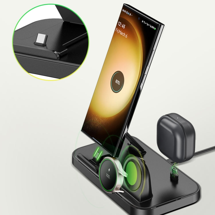 WA30 3 in 1 Magnetic Watch Wireless Charging Station with Dual Type-C Ports(Black)