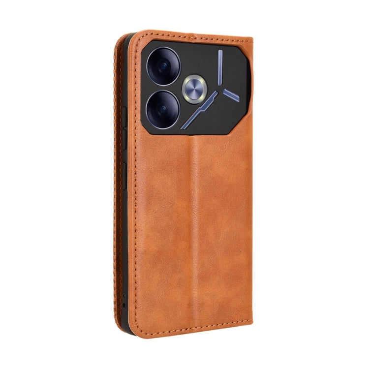 For Tecno Pova 6 4G Magnetic Buckle Retro Texture Leather Phone Case