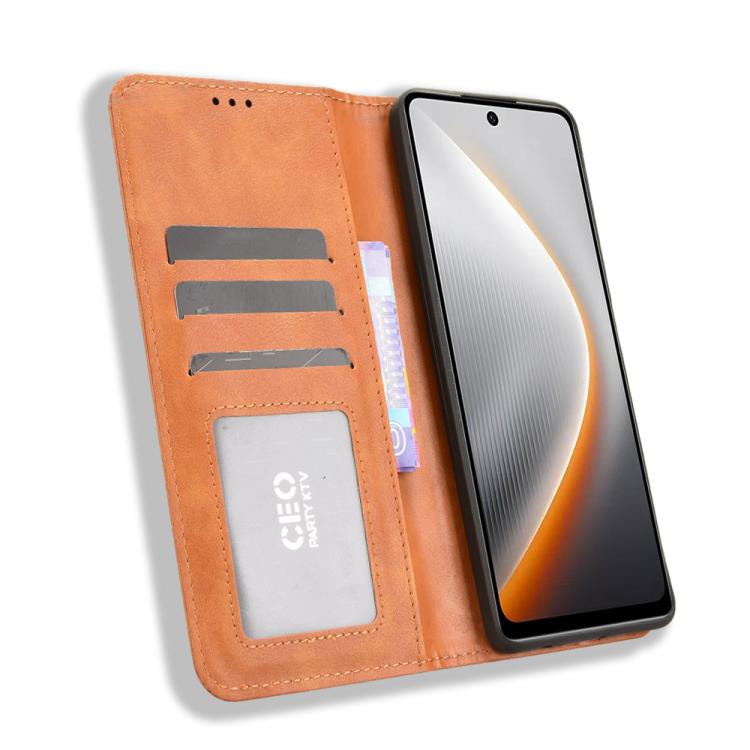 For Tecno Pova 7 4G Magnetic Buckle Retro Texture Leather Phone Case