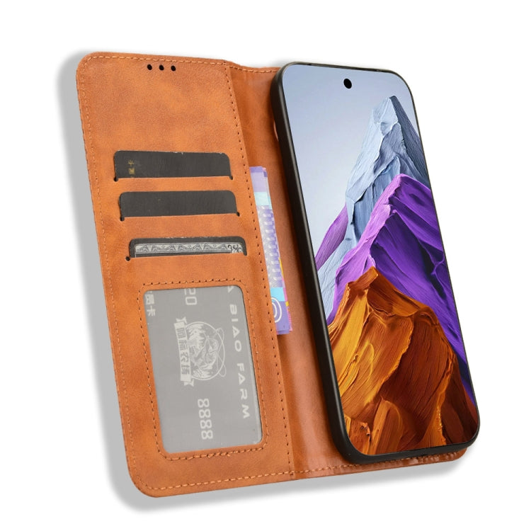 For Google Pixel 9 Pro Magnetic Buckle Retro Texture Leather Phone Case