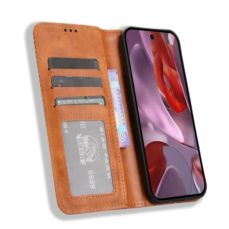 For Google Pixel 9a Magnetic Buckle Retro Texture Leather Phone Case
