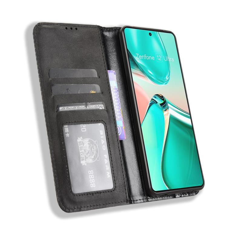 For ASUS Zenfone 12 Ultra Magnetic Buckle Retro Texture Leather Phone Case