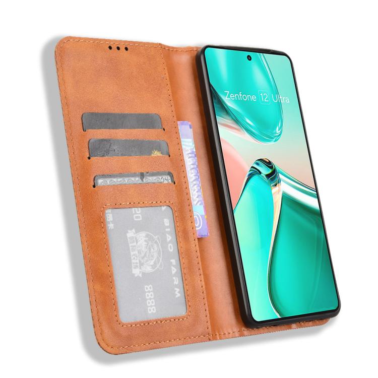 For ASUS Zenfone 12 Ultra Magnetic Buckle Retro Texture Leather Phone Case