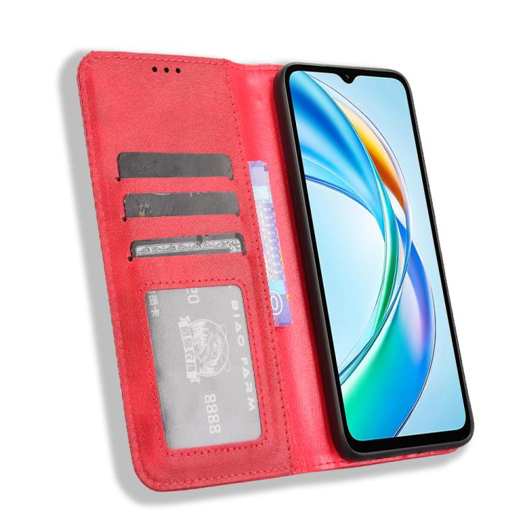 For Honor X5b 4G Magnetic Buckle Retro Texture Leather Phone Case