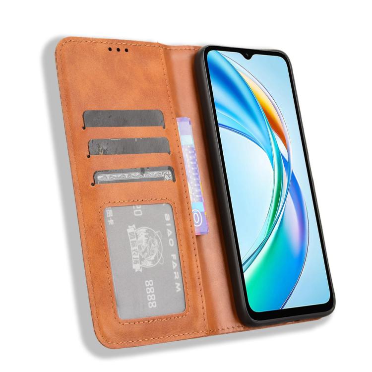 For Honor X5b 4G Magnetic Buckle Retro Texture Leather Phone Case
