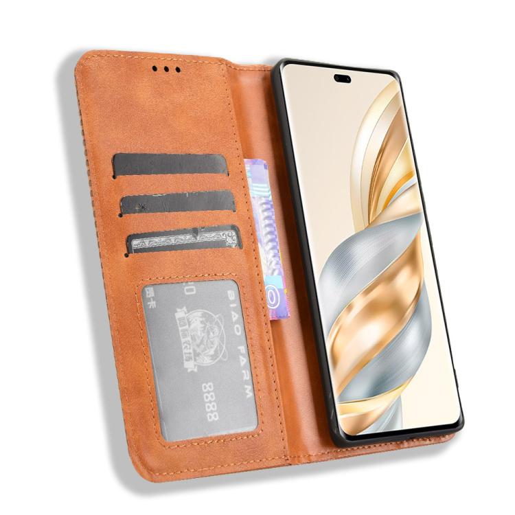 For Honor X60 Pro 5G / X9C 5G Magnetic Buckle Retro Texture Leather Phone Case