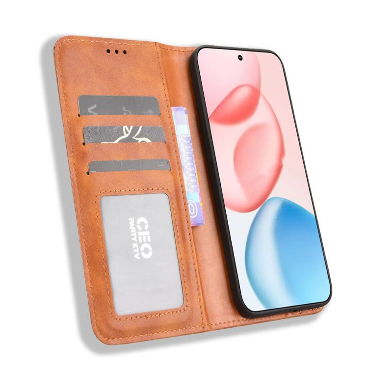 For Honor 400 Global 156.5mm Magnetic Buckle Retro Texture Leather Phone Case