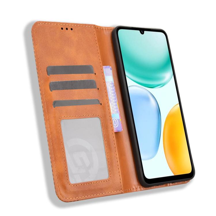 For Honor X5c Plus 4G Magnetic Buckle Retro Texture Leather Phone Case