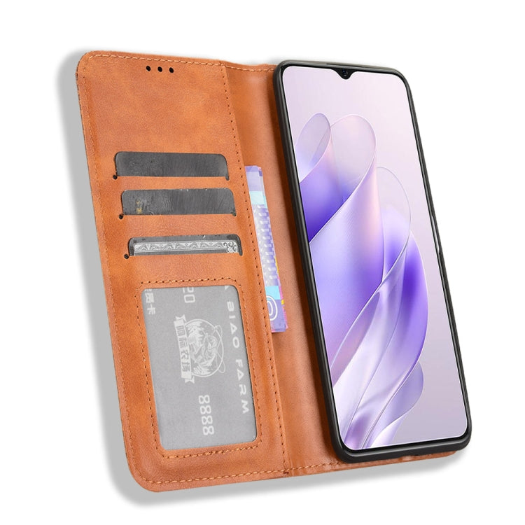 For Oukitel C37 Magnetic Buckle Retro Texture Leather Phone Case