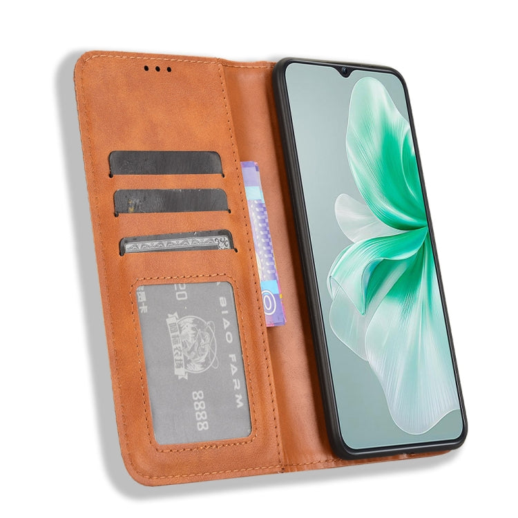 For Oukitel C38 Magnetic Buckle Retro Texture Leather Phone Case
