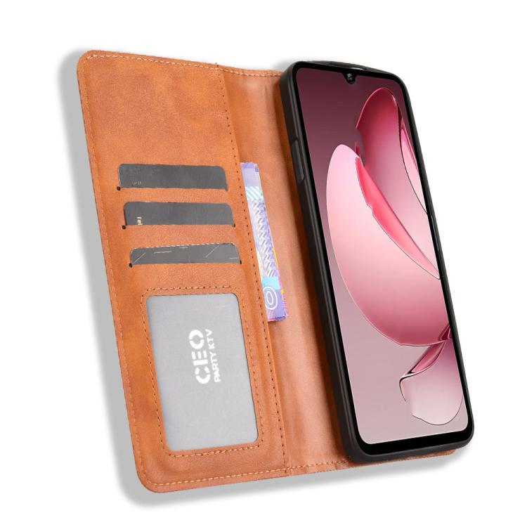 For Oukitel C60 / C60 Pro Magnetic Buckle Retro Texture Leather Phone Case