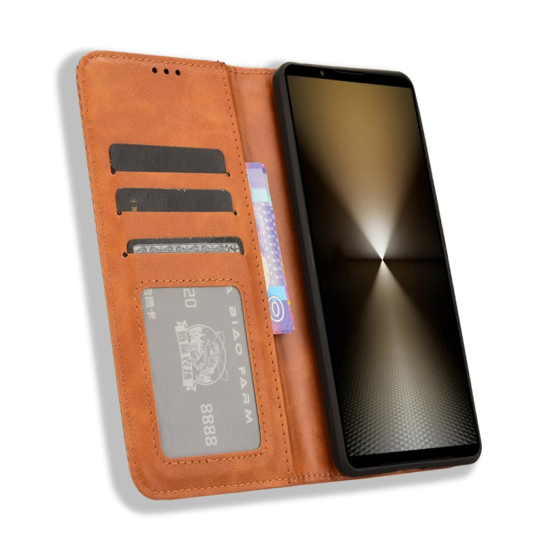 For Sony Xperia 1 VI 2024 Magnetic Buckle Retro Texture Leather Phone Case