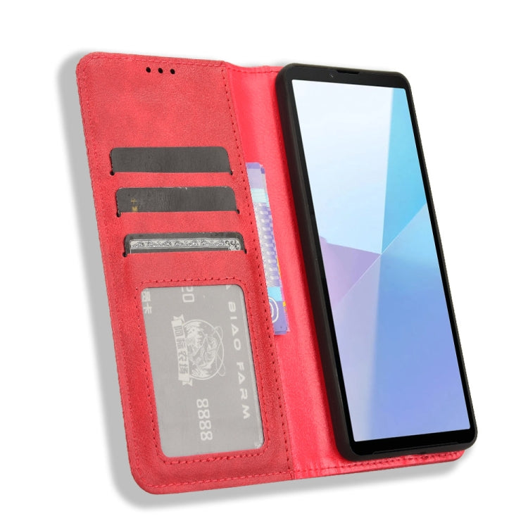 For Sony Xperia 10 VI 2024 Magnetic Buckle Retro Texture Leather Phone Case