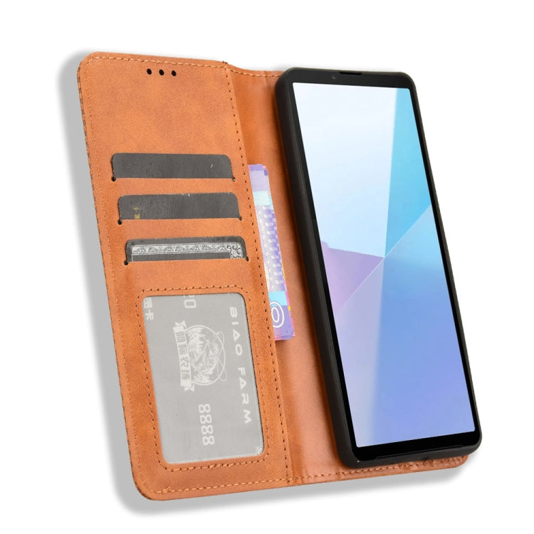 For Sony Xperia 10 VI 2024 Magnetic Buckle Retro Texture Leather Phone Case