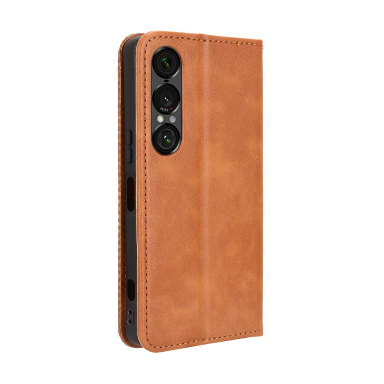 For Sony Xperia 1 VII Magnetic Buckle Retro Texture Leather Phone Case
