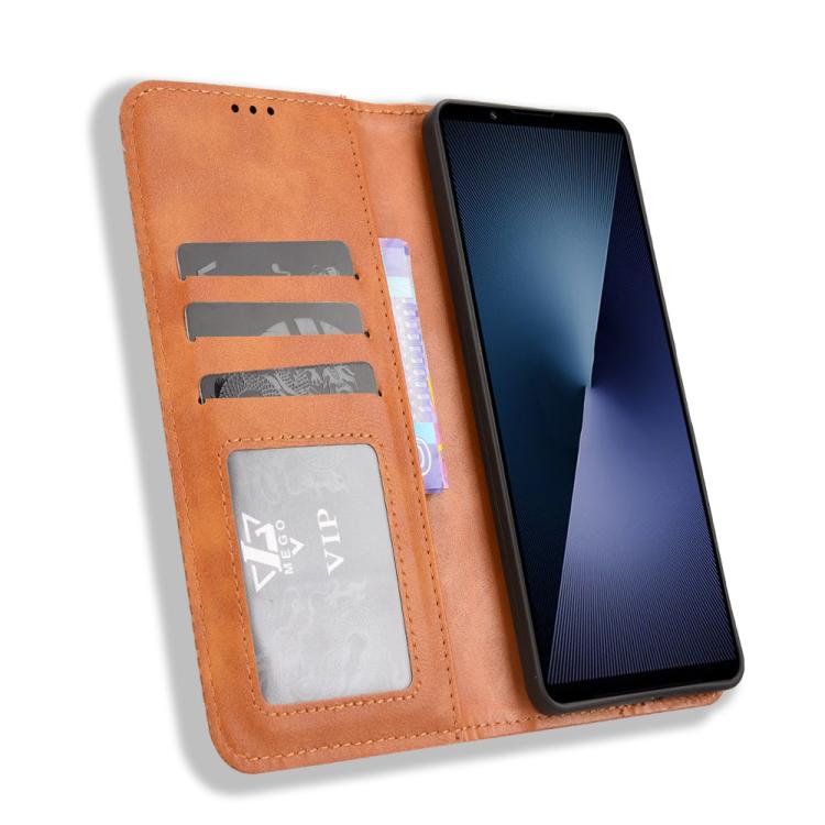 For Sony Xperia 1 VII Magnetic Buckle Retro Texture Leather Phone Case