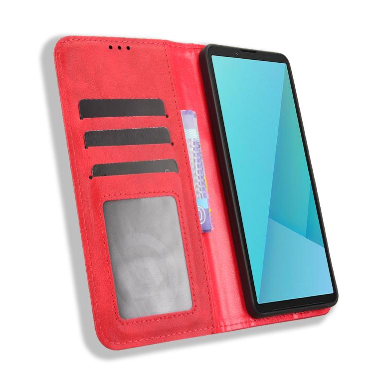 For Sony Xperia 10 VII Magnetic Buckle Retro Texture Leather Phone Case