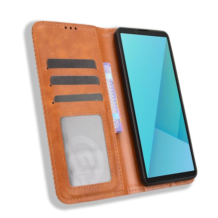 For Sony Xperia 10 VII Magnetic Buckle Retro Texture Leather Phone Case