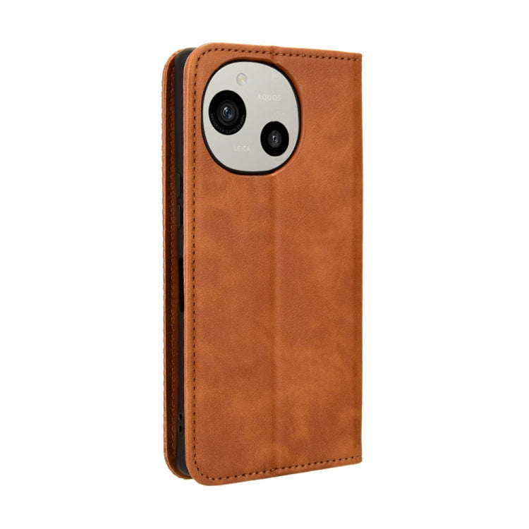 For Sharp Aquos R9 Magnetic Buckle Retro Texture Leather Phone Case