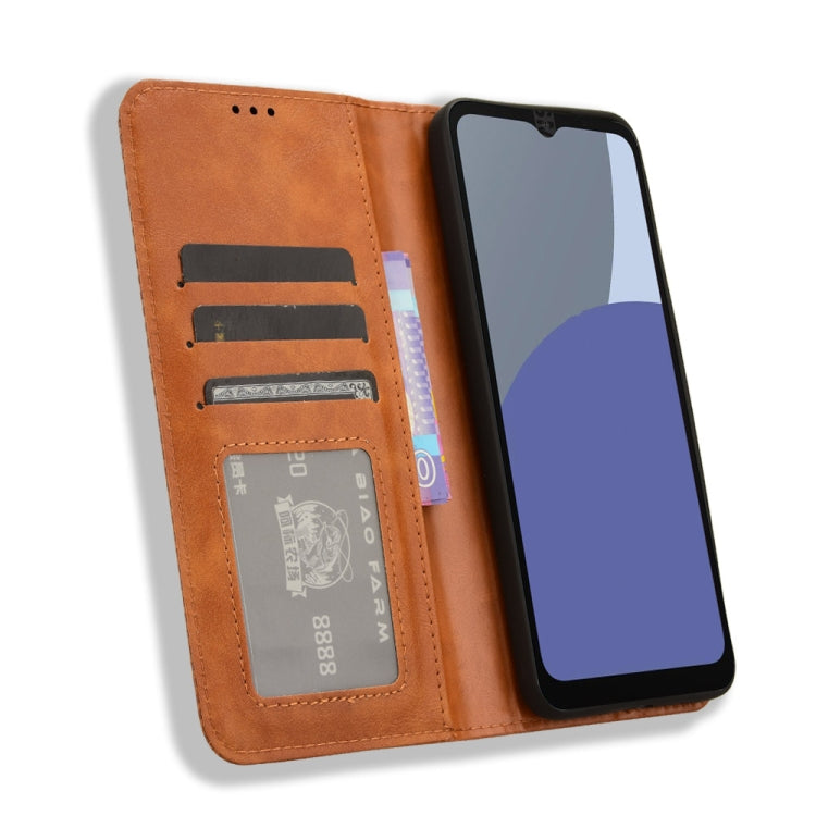 For Sharp Aquos wish4 Magnetic Buckle Retro Texture Leather Phone Case