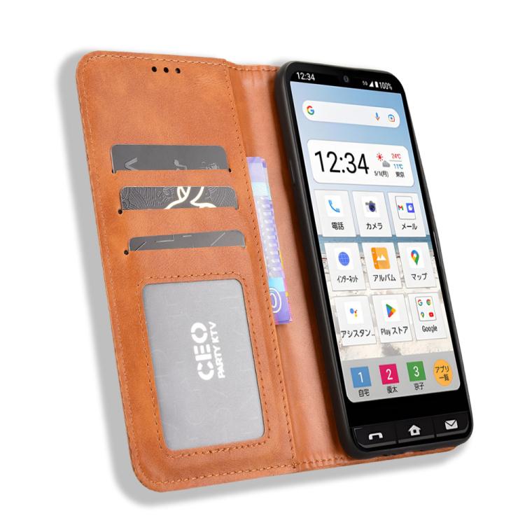 For Sharp Basio Active3 Magnetic Buckle Retro Texture Leather Phone Case