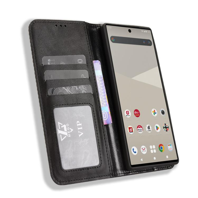 For Sharp Aquos R10 Magnetic Buckle Retro Texture Leather Phone Case