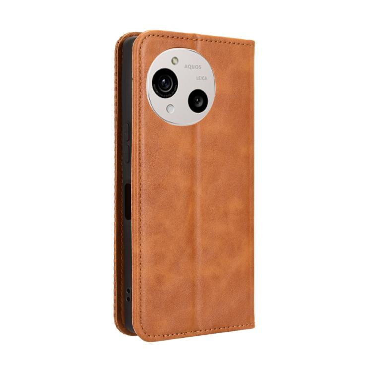 For Sharp Aquos R10 Magnetic Buckle Retro Texture Leather Phone Case