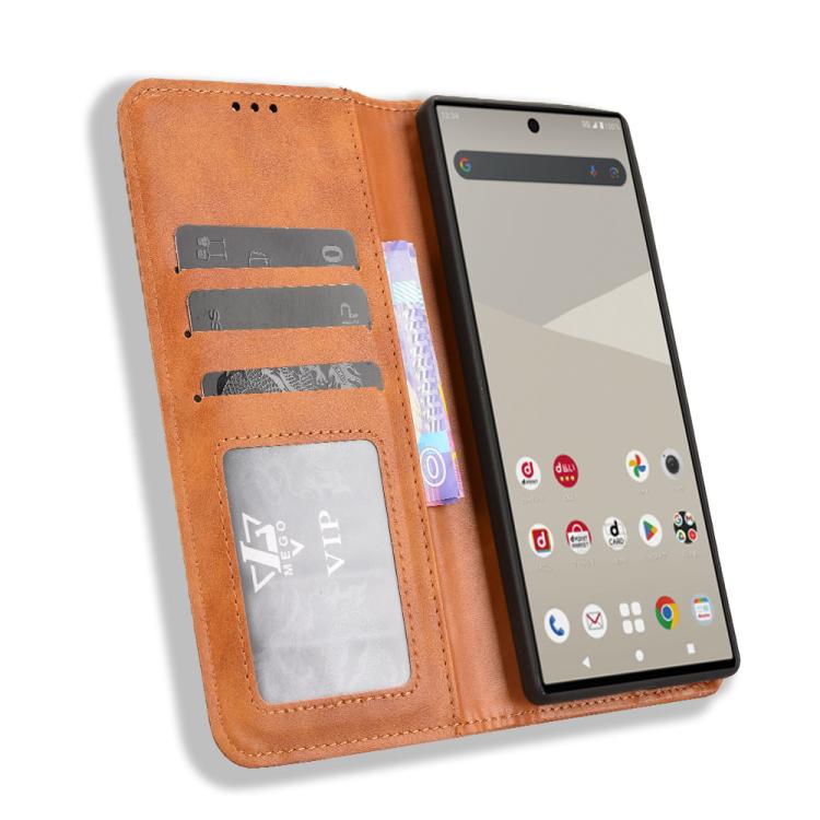 For Sharp Aquos R10 Magnetic Buckle Retro Texture Leather Phone Case