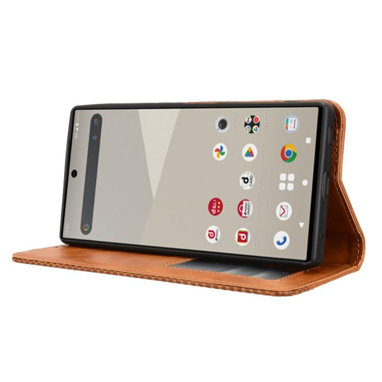 For Sharp Aquos R10 Magnetic Buckle Retro Texture Leather Phone Case