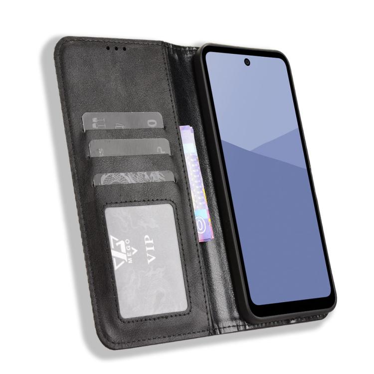 For Sharp Aquos wish5 Magnetic Buckle Retro Texture Leather Phone Case