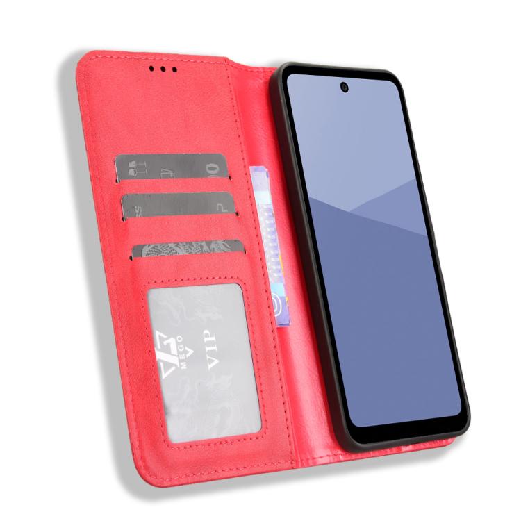 For Sharp Aquos wish5 Magnetic Buckle Retro Texture Leather Phone Case