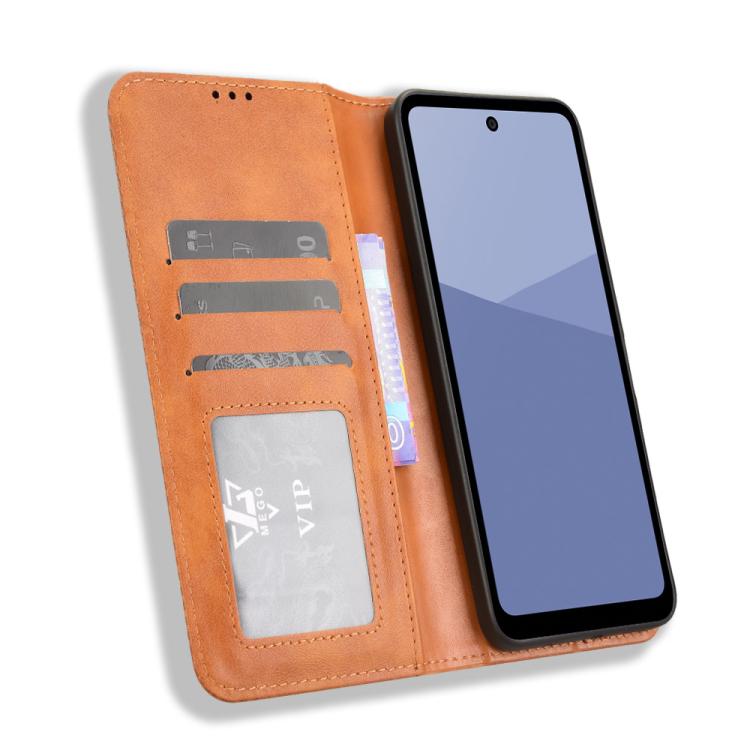 For Sharp Aquos wish5 Magnetic Buckle Retro Texture Leather Phone Case