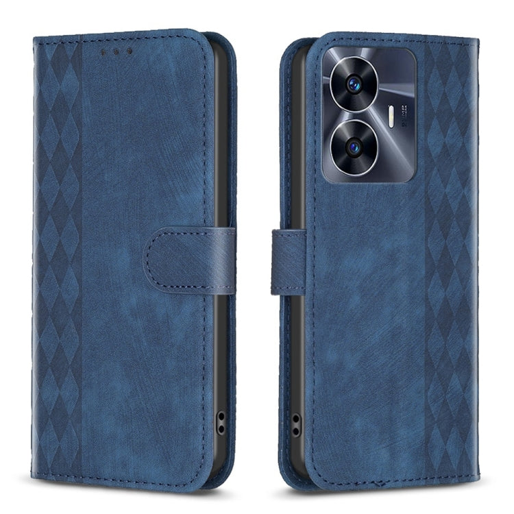 For Realme C55 Plaid Embossed Leather Phone Case