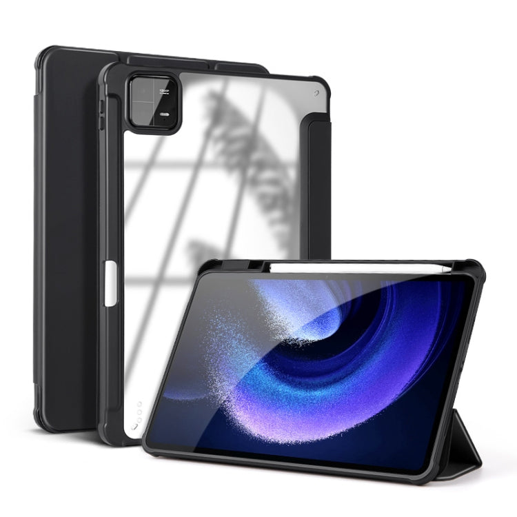 For Xiaomi Pad 6 / 6 Pro 3-fold Clear PC Smart Leather Tablet Case with Pen Slot(Black)
