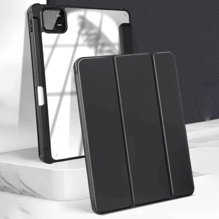 For Xiaomi Pad 6 / 6 Pro 3-fold Clear PC Smart Leather Tablet Case with Pen Slot(Black)