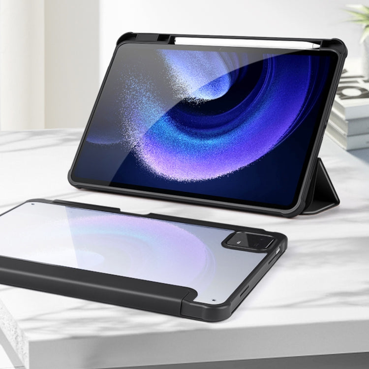 For Xiaomi Pad 6 / 6 Pro 3-fold Clear PC Smart Leather Tablet Case with Pen Slot(Black)