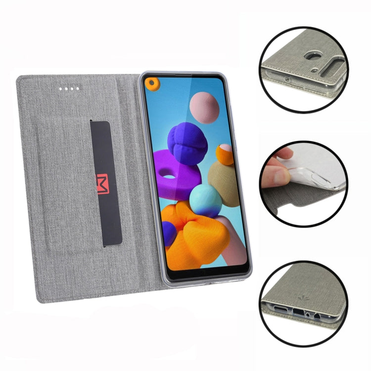 For Samsung Galaxy A21 ViLi DMX-54 Shockproof TPU + PU Leather Magnetic Attraction Horizontal Flip Protective Case with Card Slots & Holder
