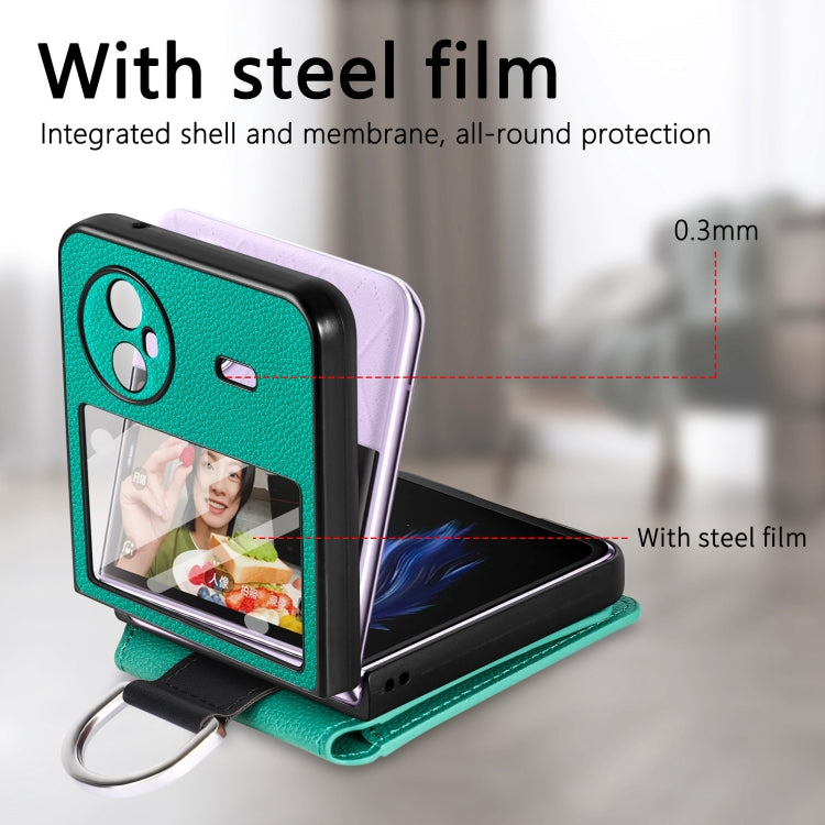For vivo X Flip Litchi Texture Card Bag Shockproof Phone Case with Ring Holder / Film