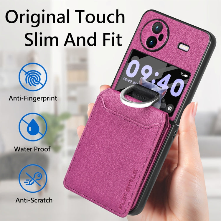 For vivo X Flip Litchi Texture Card Bag Shockproof Phone Case with Ring Holder / Film