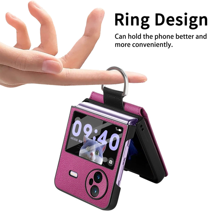 For vivo X Flip Litchi Texture Card Bag Shockproof Phone Case with Ring Holder / Film