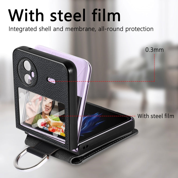 For vivo X Flip Litchi Texture Card Bag Shockproof Phone Case with Ring Holder / Film