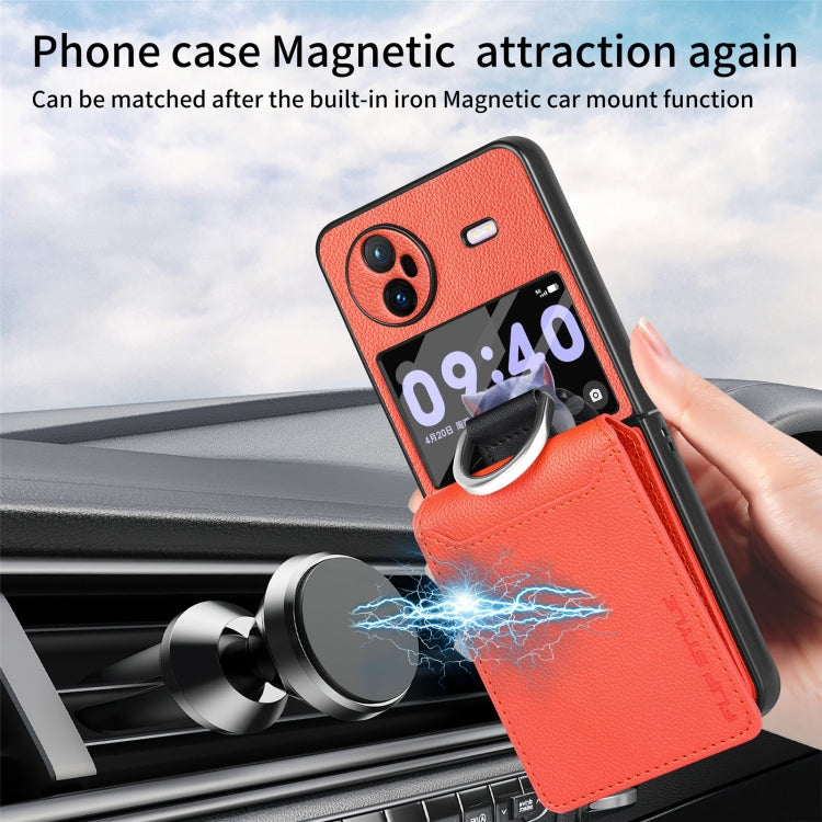 For vivo X Flip Litchi Texture Card Bag Shockproof Phone Case with Ring Holder / Film