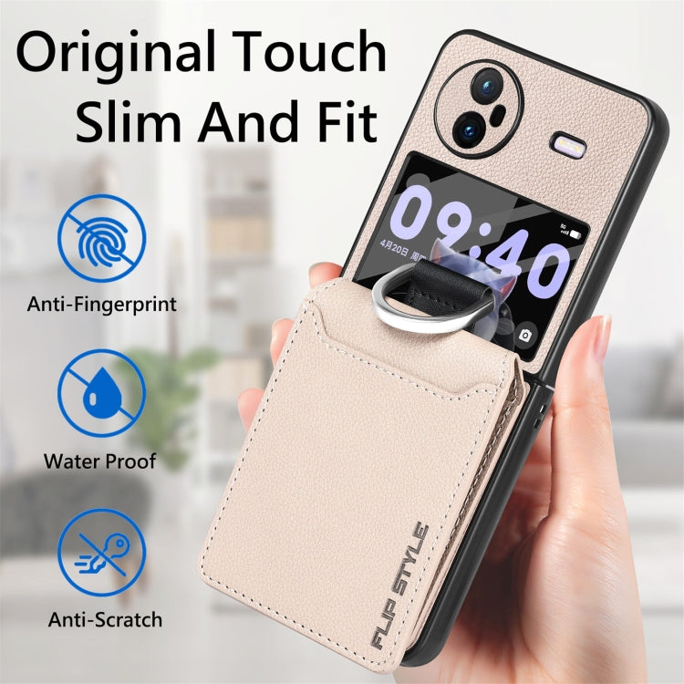 For vivo X Flip Litchi Texture Card Bag Shockproof Phone Case with Ring Holder / Film